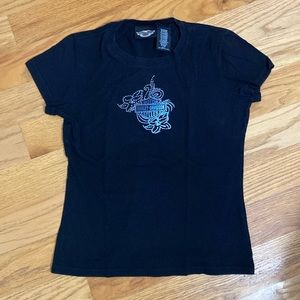 Woman’s black small Harley Davidson short sleeve shirt with bling